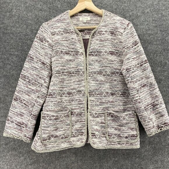 Max Studio Cardigan Women M Medium Gray Striped V-Neck Open Front Long Sleeve - Picture 4 of 9